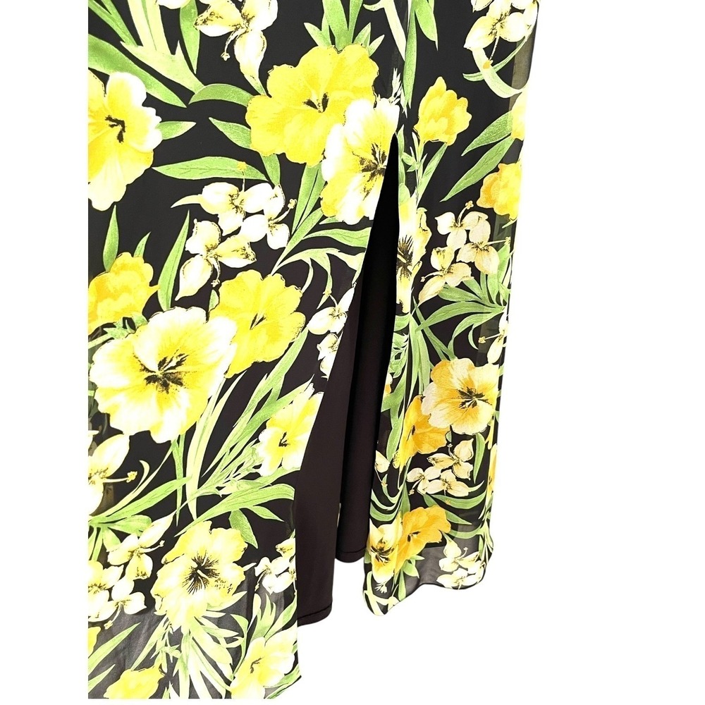 Bar III Floral Maxi Dress Women Large Black Yellow Excellent Ruffle Slit V-Neck - Picture 11 of 16